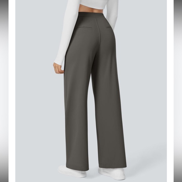 Halara Pleated High Waist Wide Leg Pull On Stretch Pants Medium Petite Gray - Picture 5 of 16